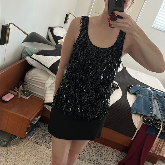 Theory black crescent beaded sequin mini cocktail dress 4 - Picture 3 of 9